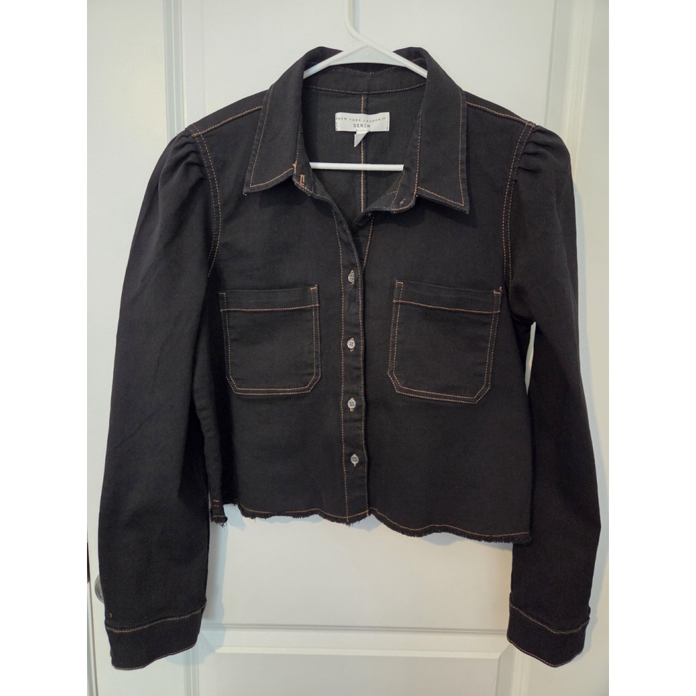 New York Laundry Denim Women's LARGE Black Cropped Jean Jacket Button Front